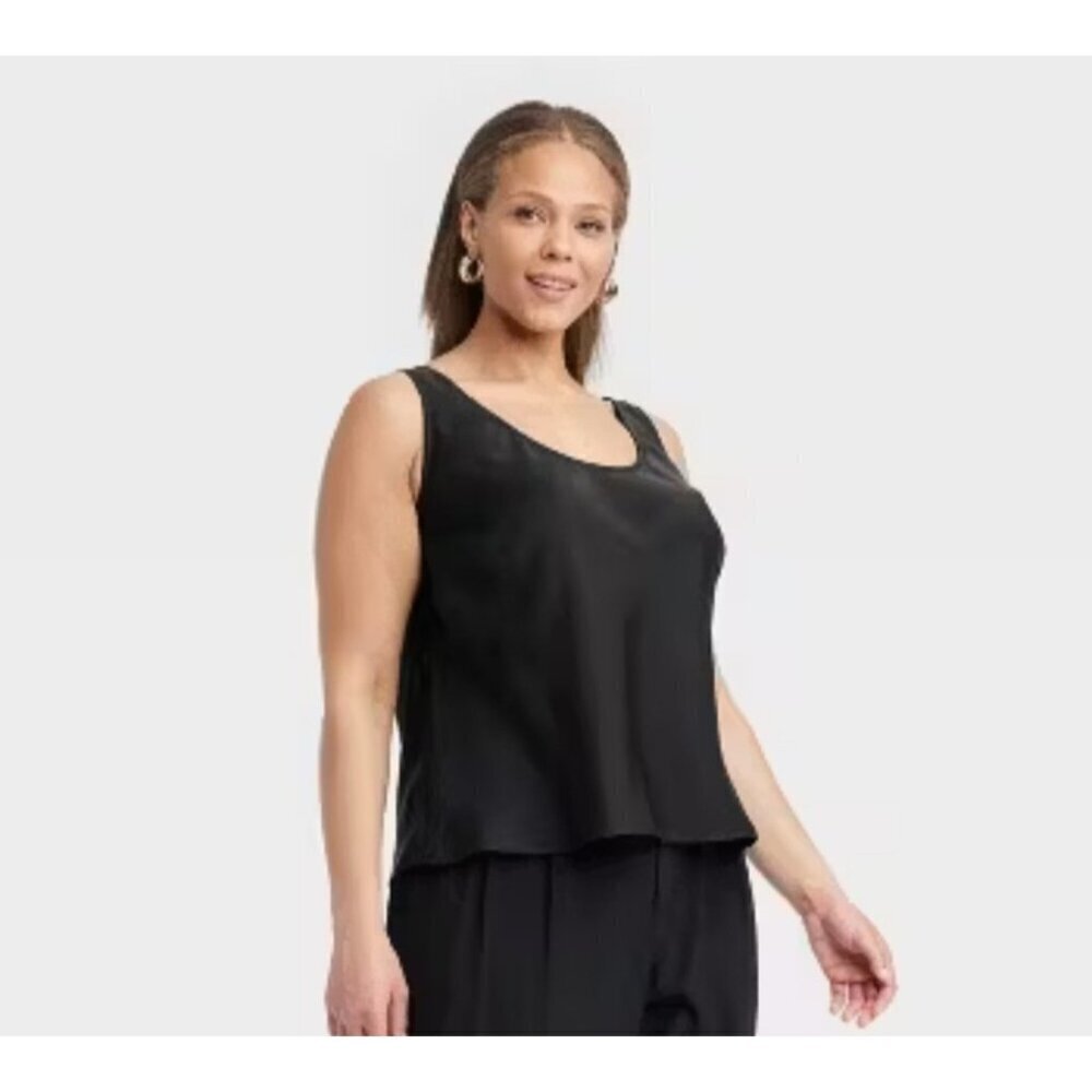 A New Day Satin Tank Black size S NWT